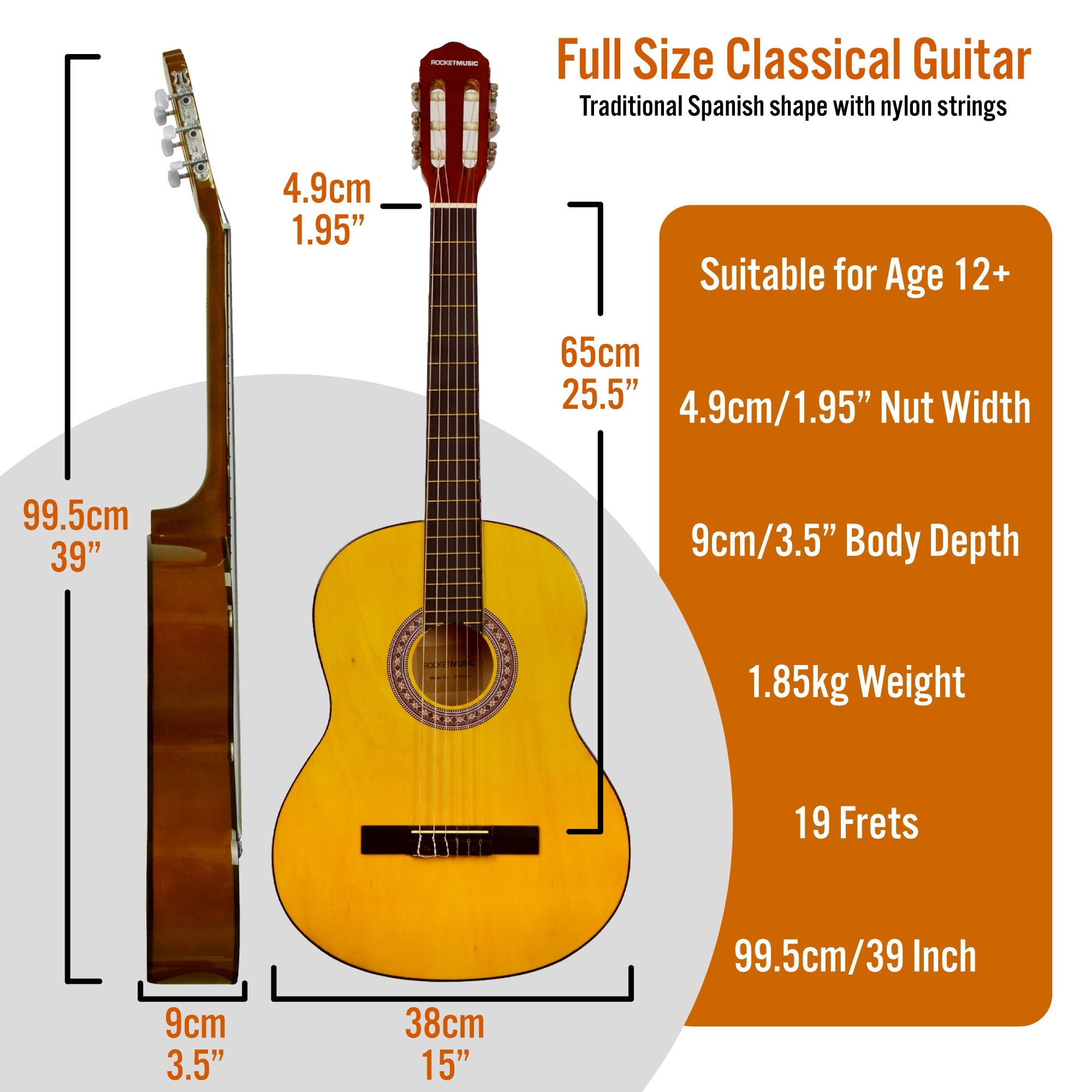 3rd Avenue Rocket Full Size Classical Guitar Pack