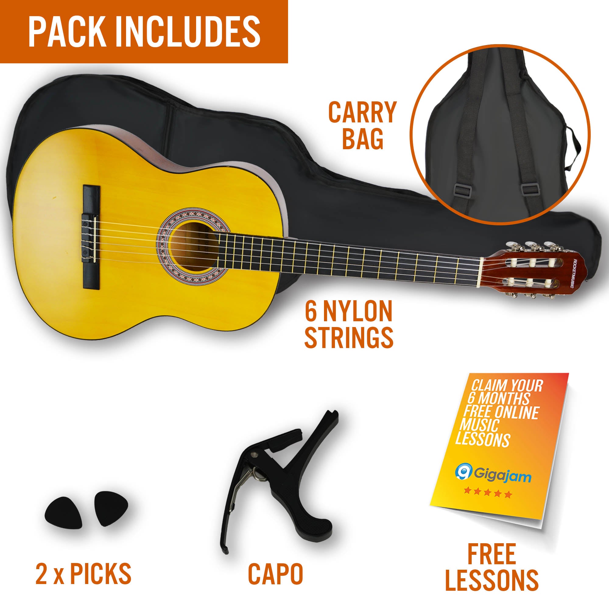 3rd Avenue Rocket Full Size Classical Guitar Pack