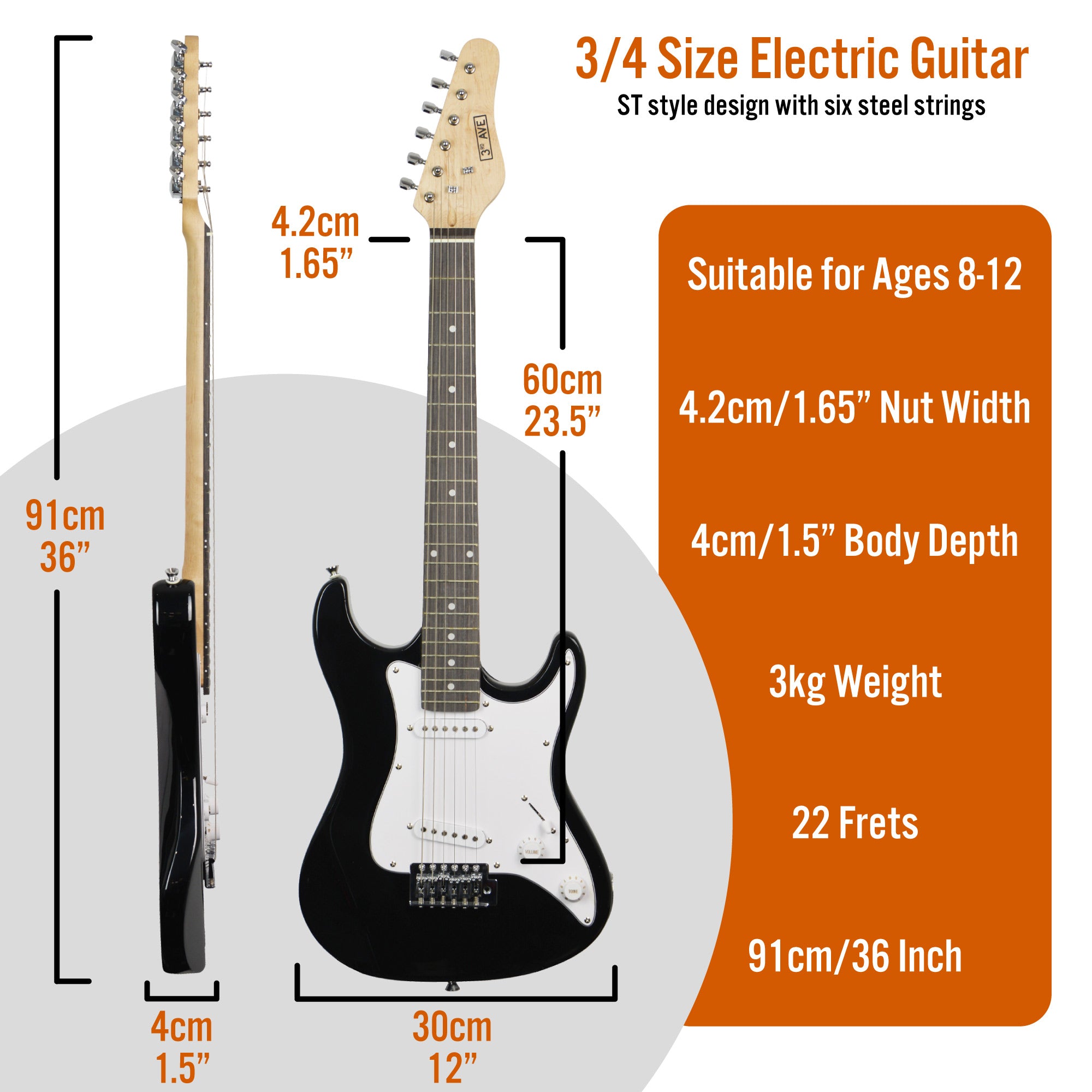3rd Avenue 3/4 Size Electric Guitar