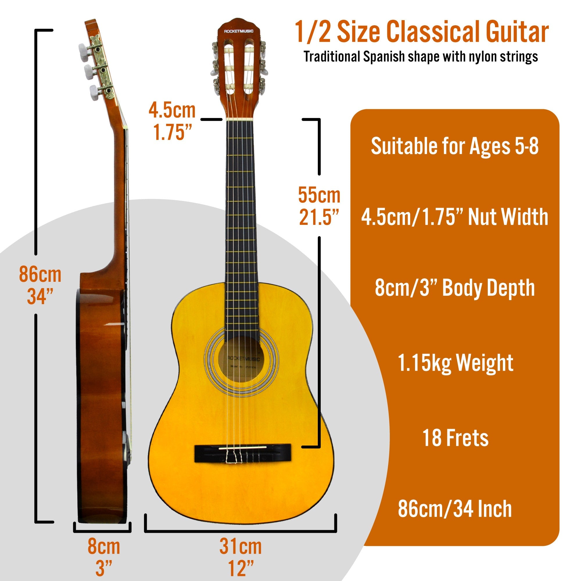3rd Avenue Rocket 1/2 Size Classical Guitar Pack