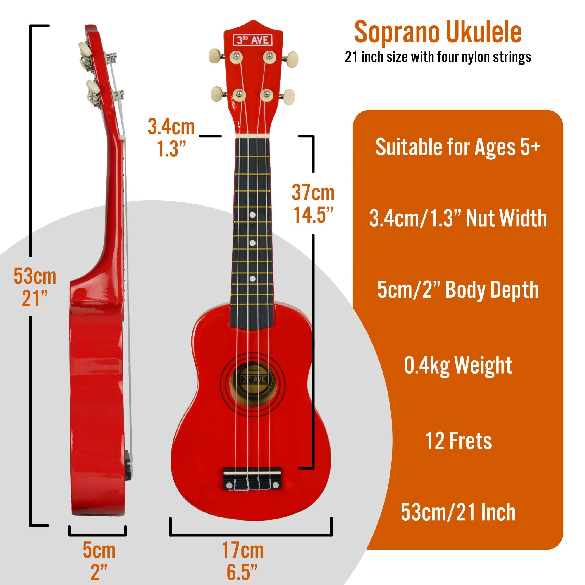 3rd Avenue Soprano Ukulele Pack - Red