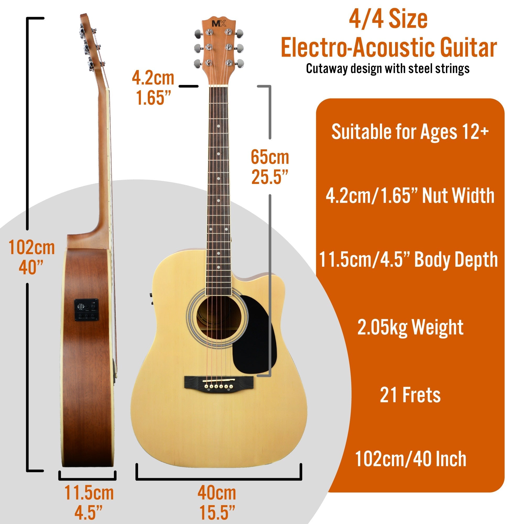 MX Cutaway Electro Acoustic Guitar Pack - Natural