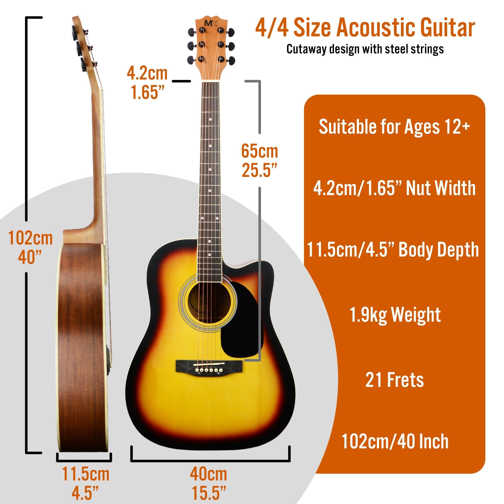 MX Cutaway Acoustic Guitar Pack - Sunburst