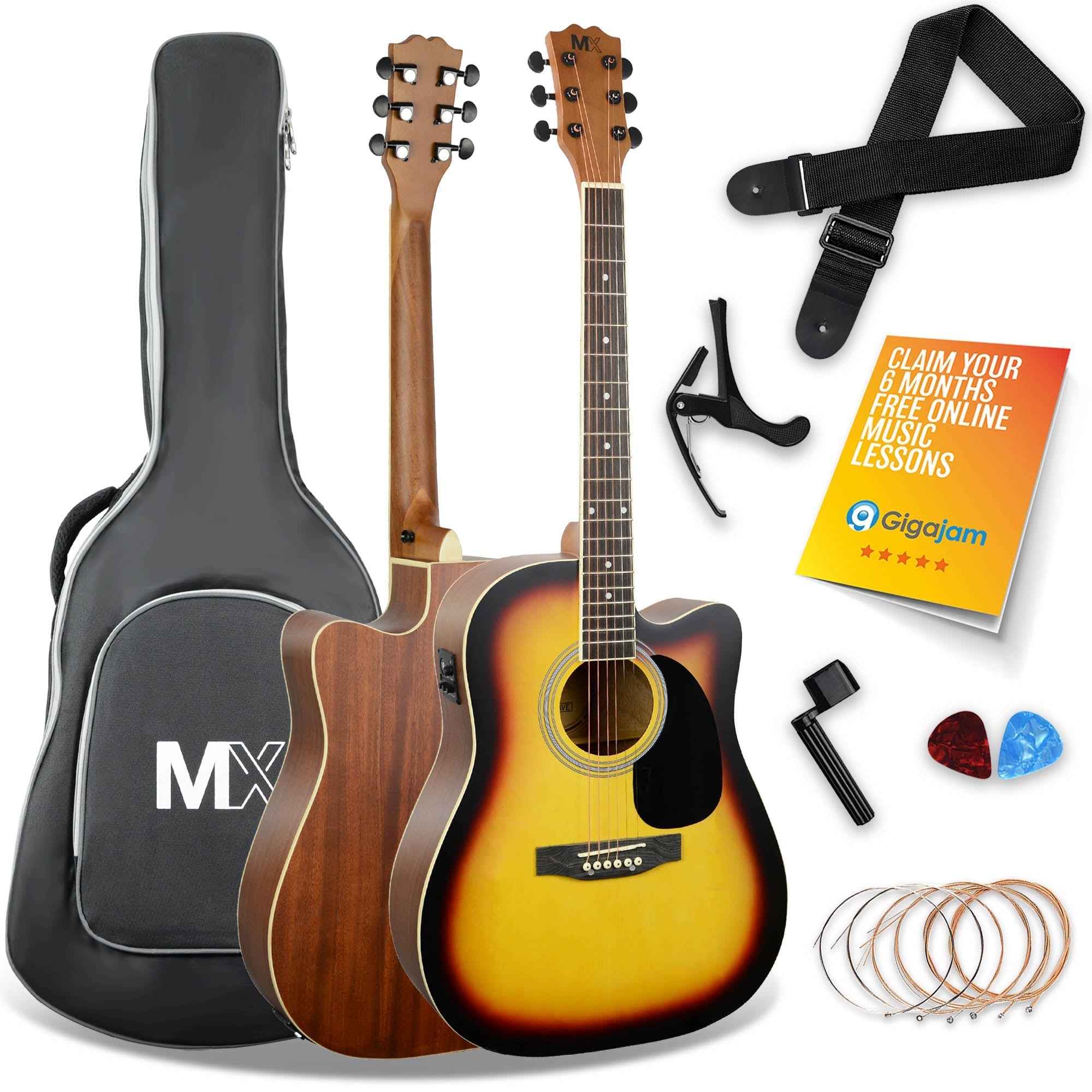MX Cutaway Electro Acoustic Guitar Pack - Sunburst