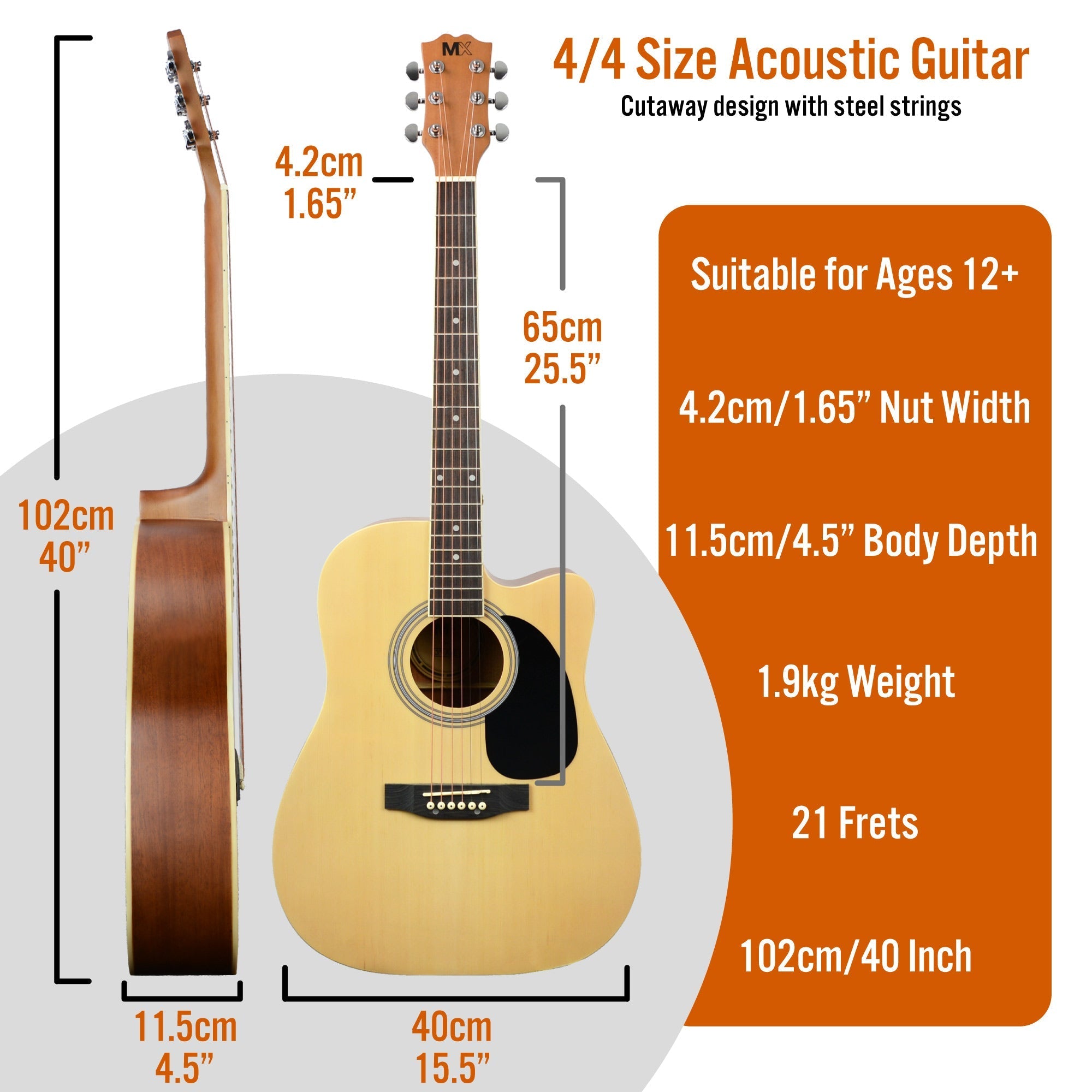 MX Cutaway Acoustic Guitar Pack- Natural