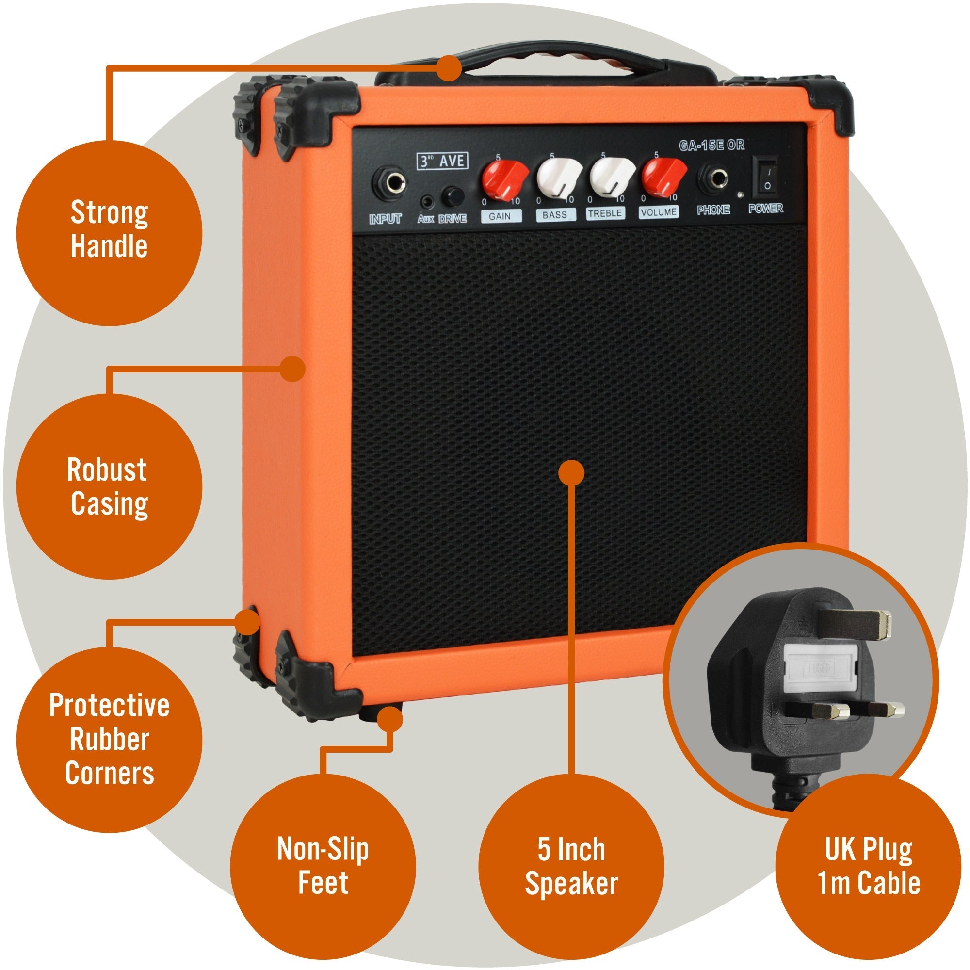 3rd Avenue 15W Electric Guitar Amplifier - Orange