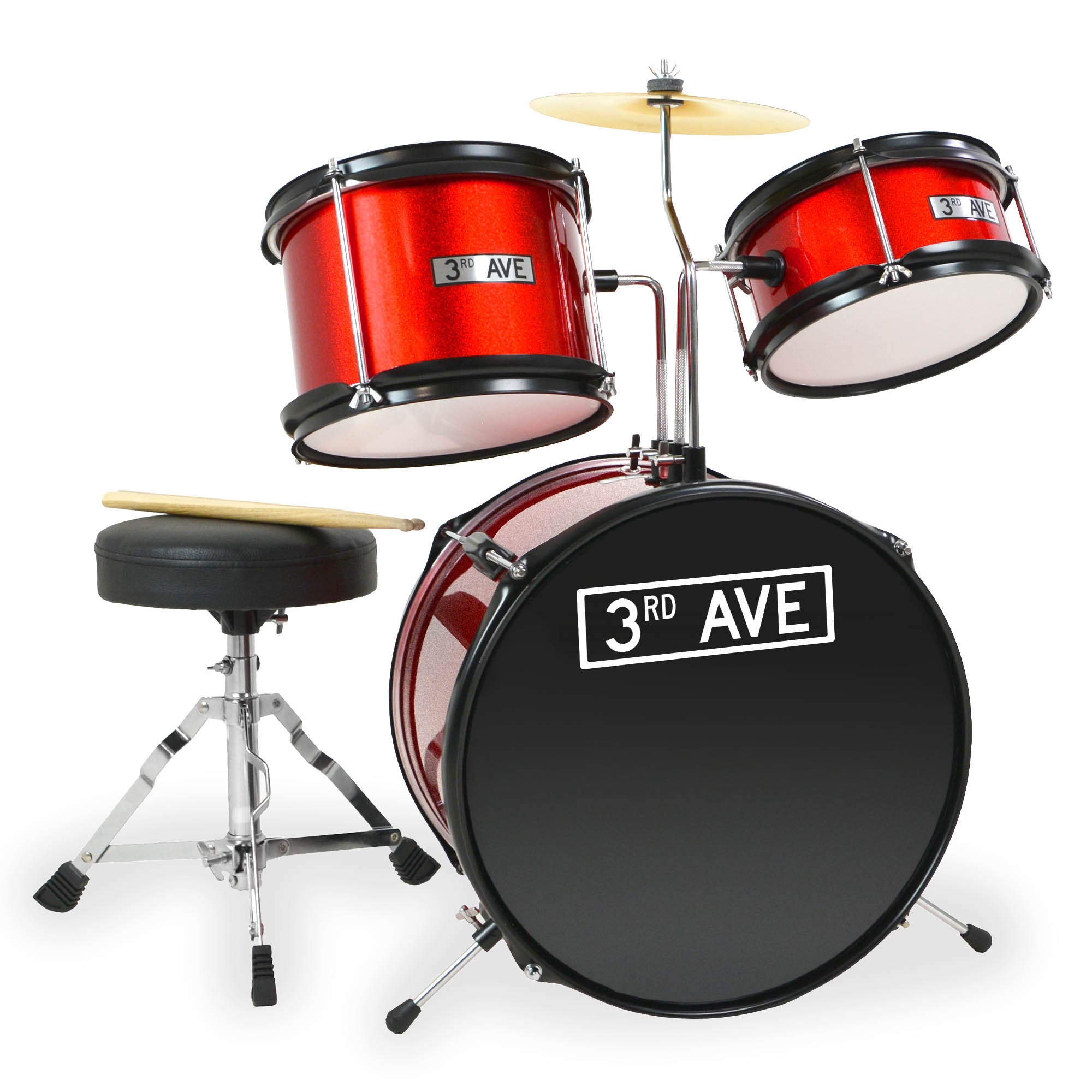 3rd Avenue 3 Piece Junior Drum Kit#colour_Red