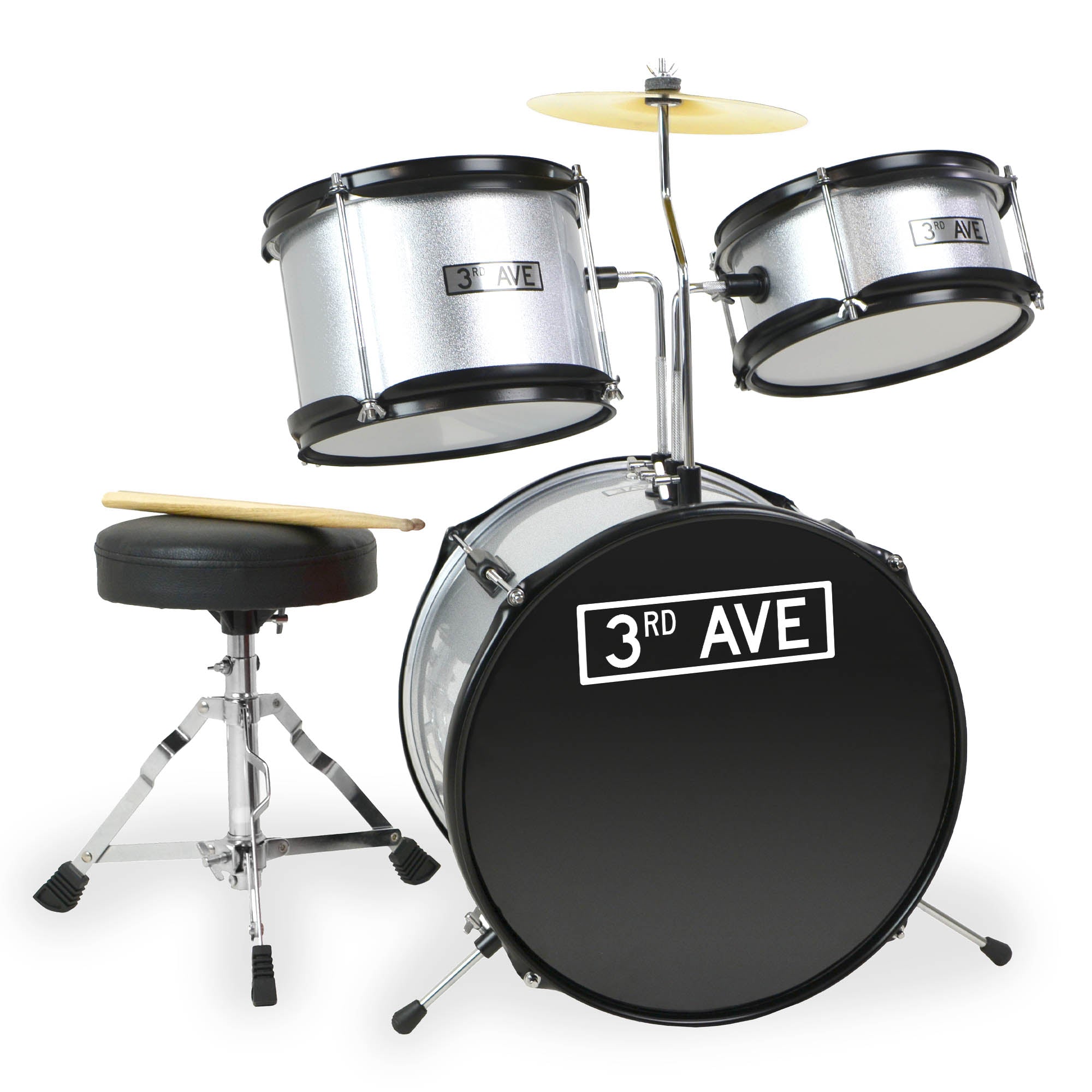 3rd Avenue 3 Piece Junior Drum Kit#colour_Silver