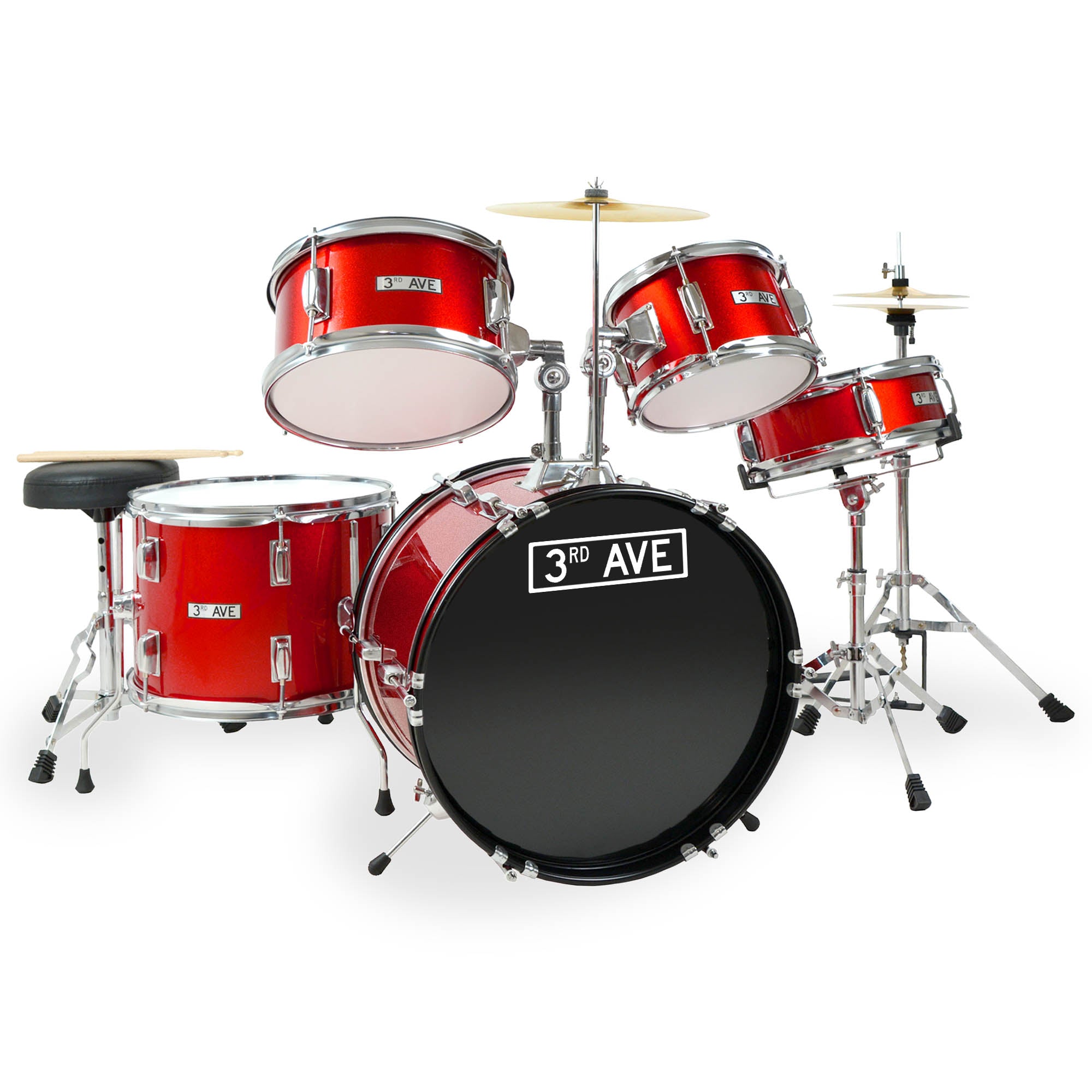 3rd Avenue 5 Piece Junior Drum Kit#Colour_Red