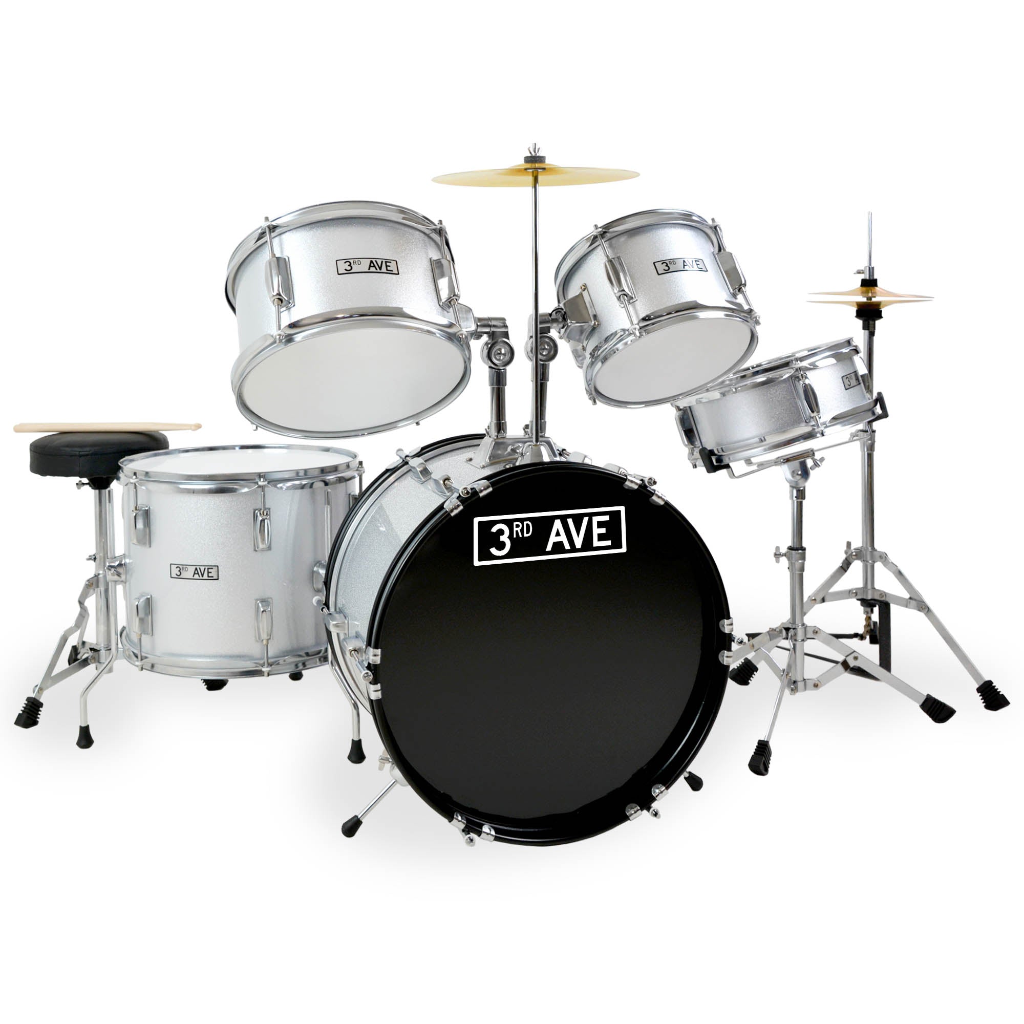 3rd Avenue 5 Piece Junior Drum Kit#Colour_Silver