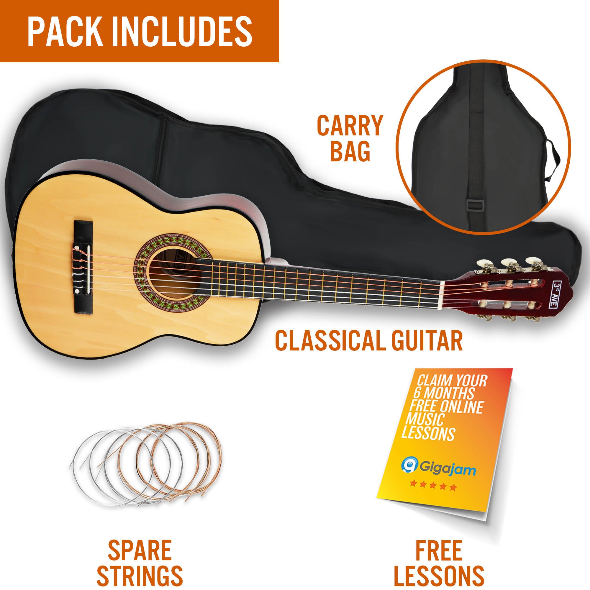 3rd Avenue 1/2 Size Classical Guitar Pack
