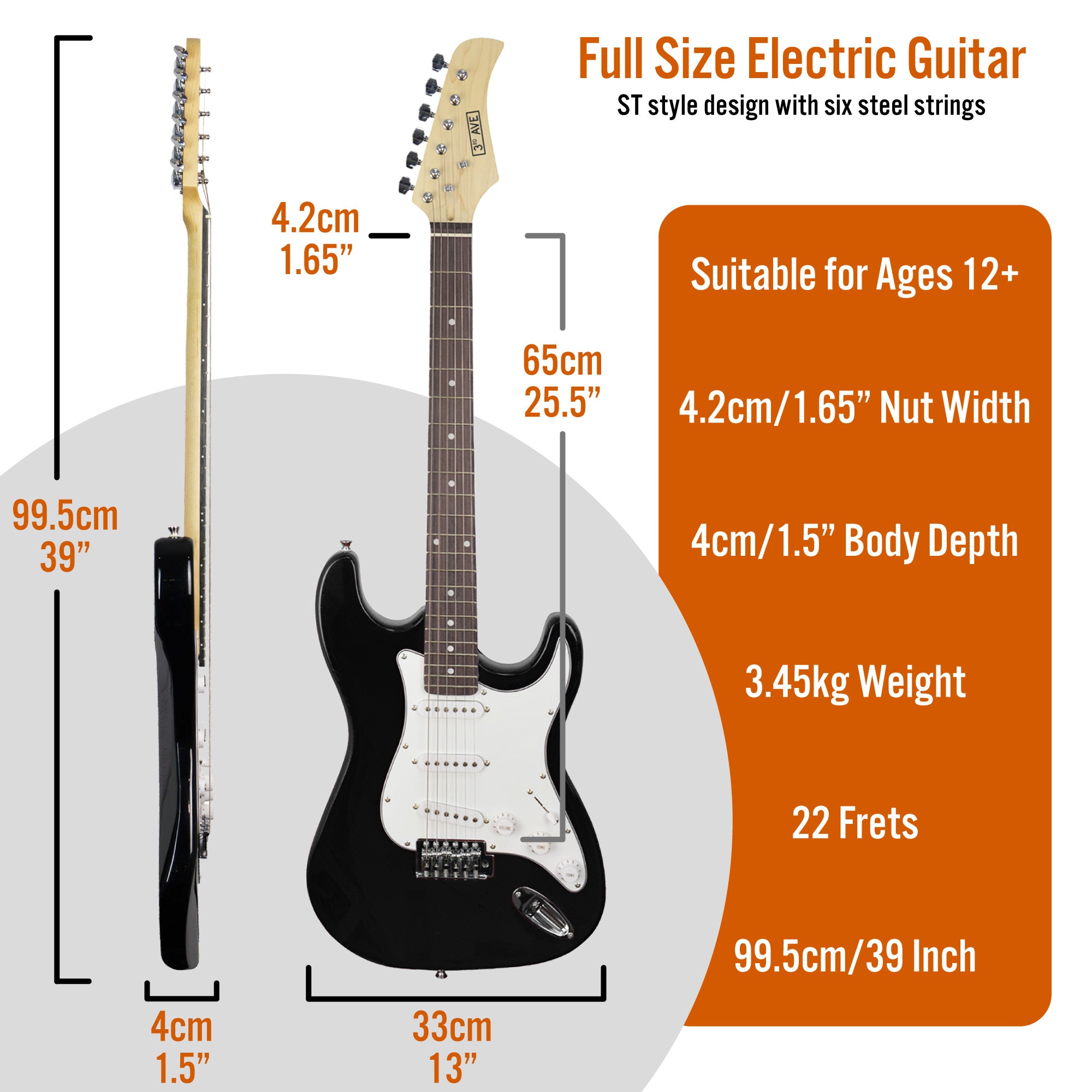 3rd Avenue Full Size Electric Guitar Pack with Amp