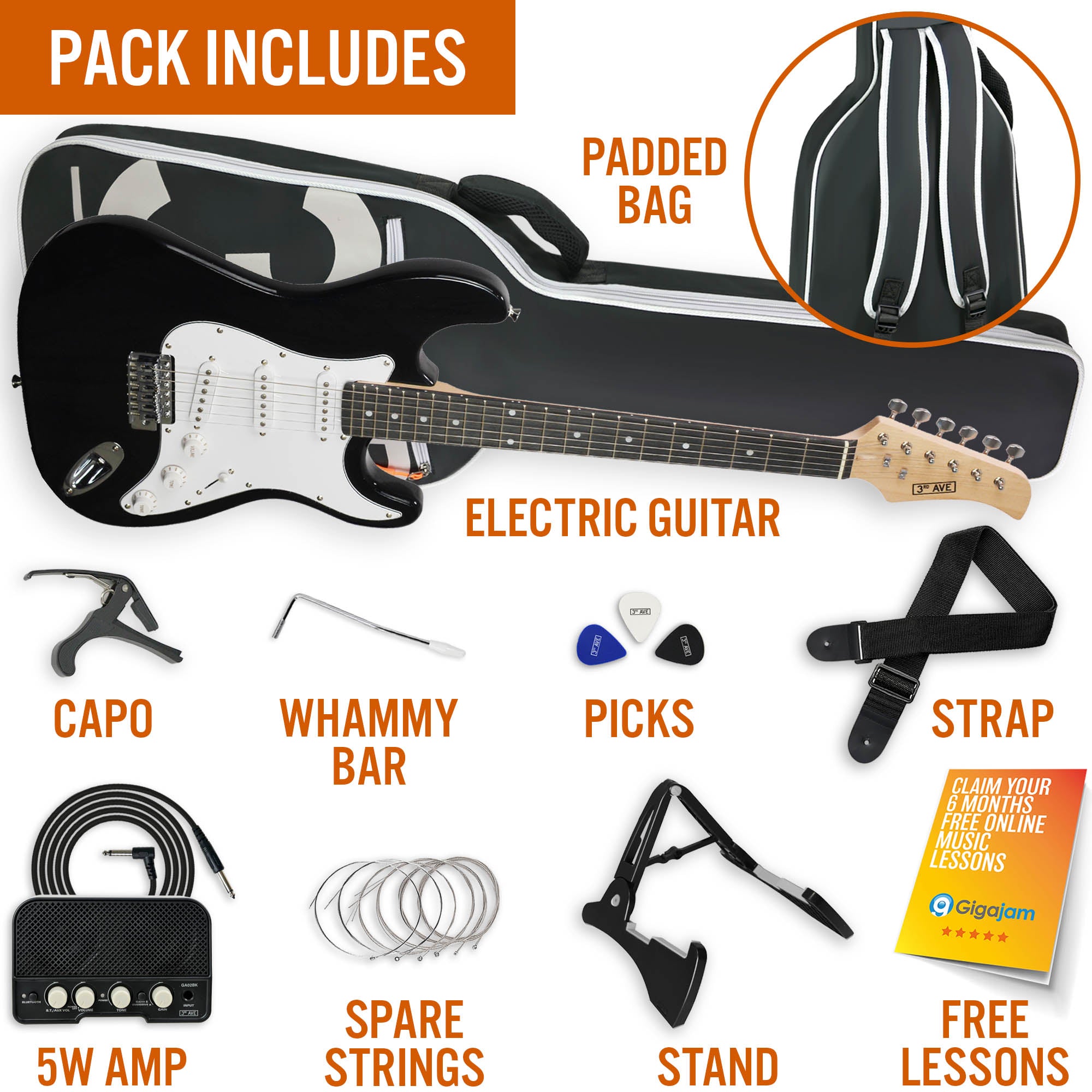 3rd Avenue Full Size Electric Guitar Pack with Amp