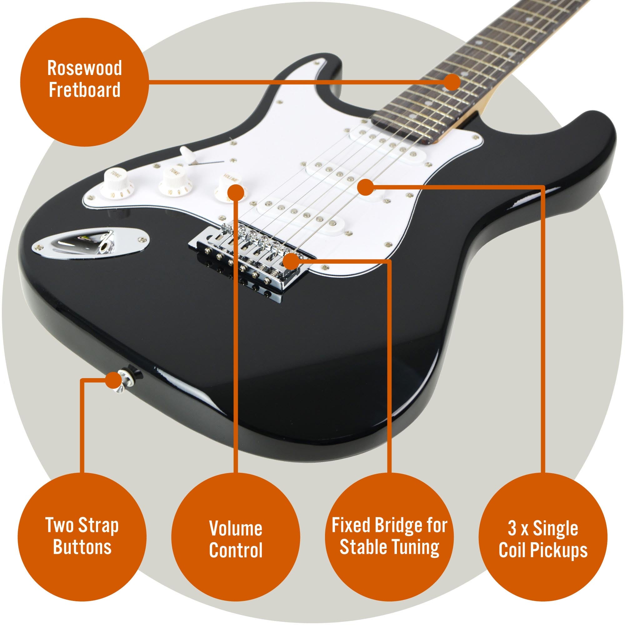 3rd Avenue Full Size Left Hand Electric Guitar Pack - Black