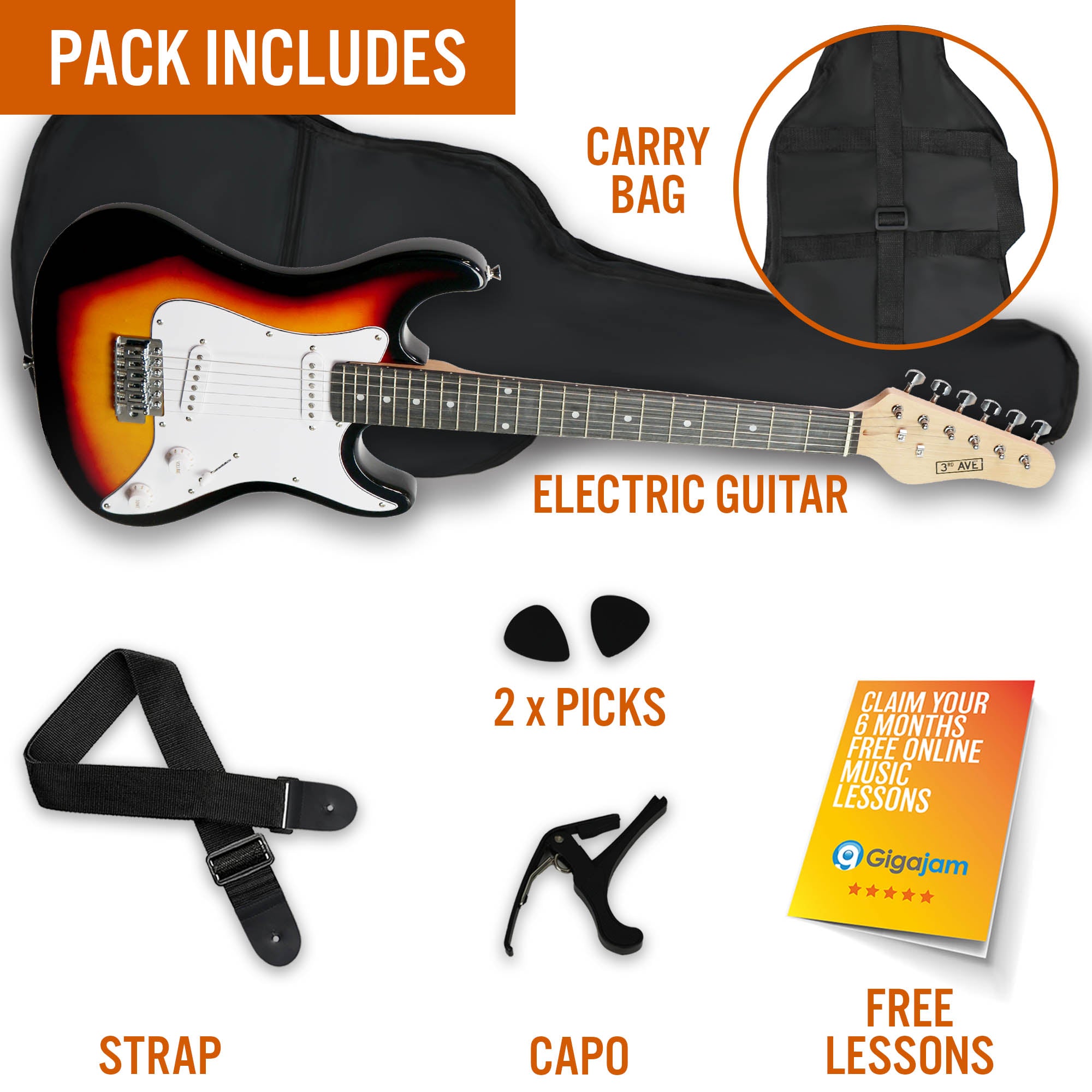 3rd Avenue 3/4 Size Electric Guitar Electric Guitars#Colour_Sunburst