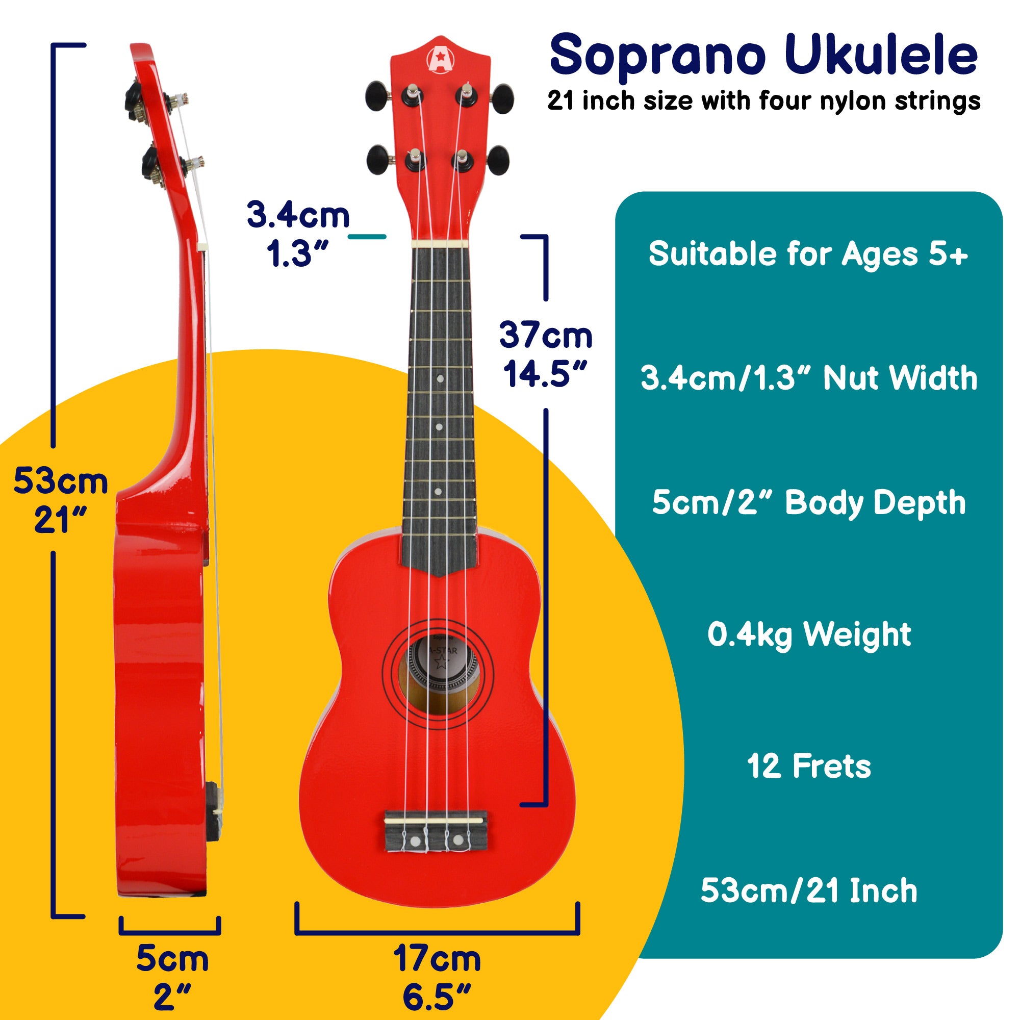A-Star Soprano Ukulele With Bag - Red