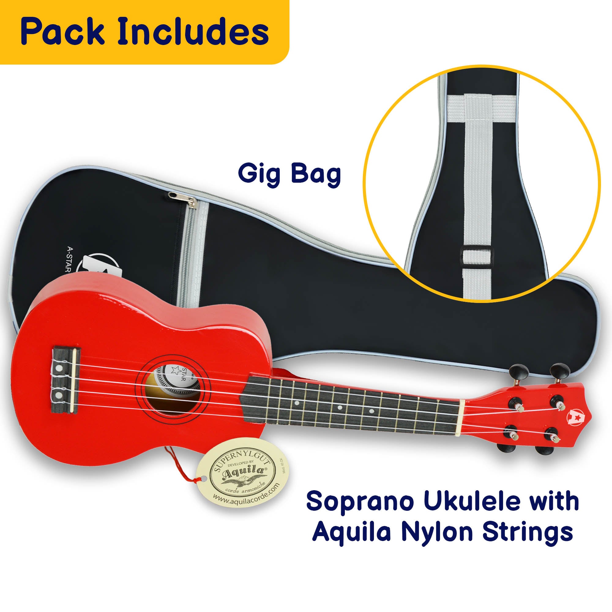 A-Star Soprano Ukulele With Bag - Red
