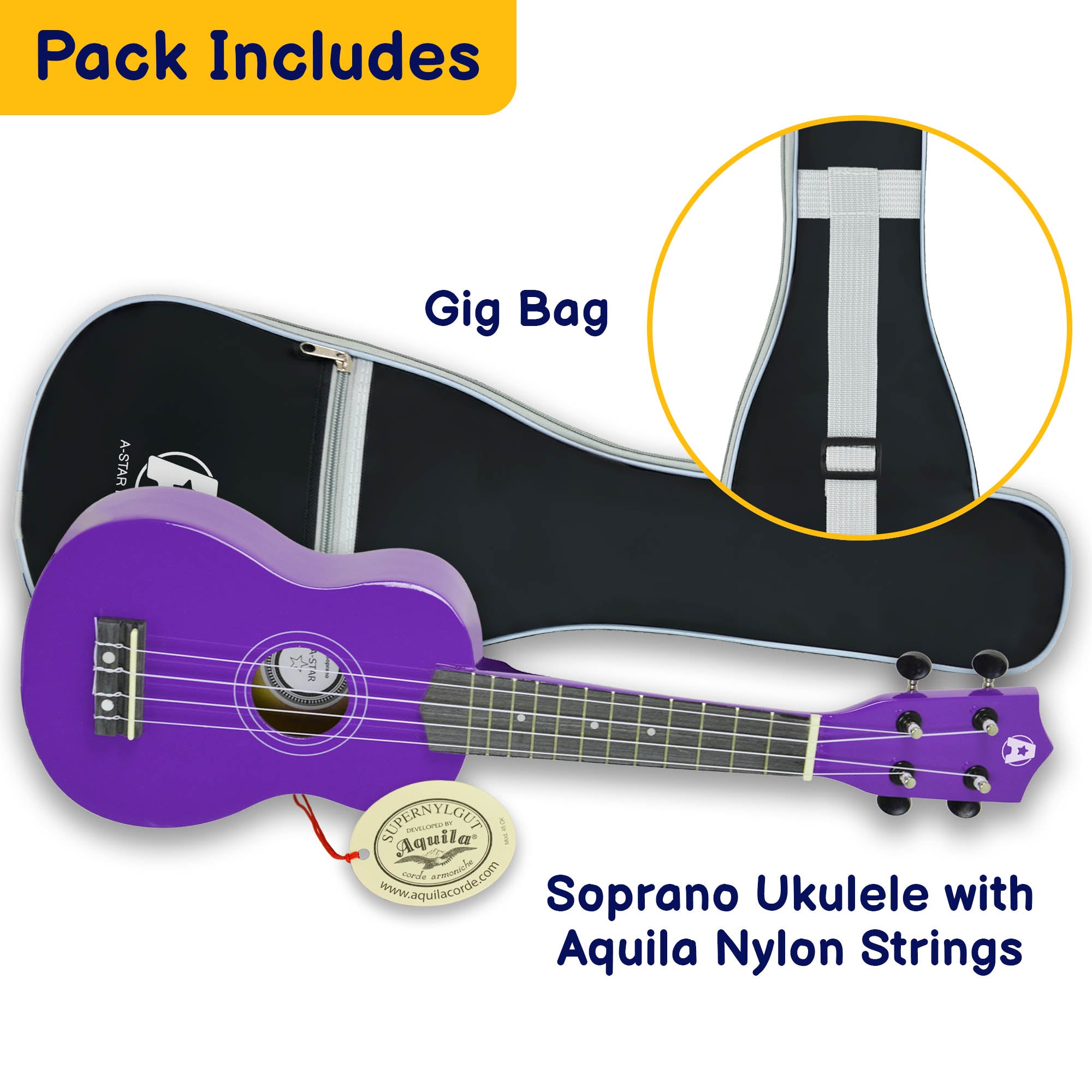 A-Star Soprano Ukulele With Bag - Purple